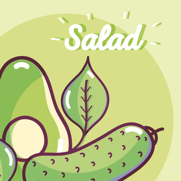 Bahan Sayuran Salad Kartun Berwarna Warni Vektor Gambar Desain Grafis - Stok Vektor