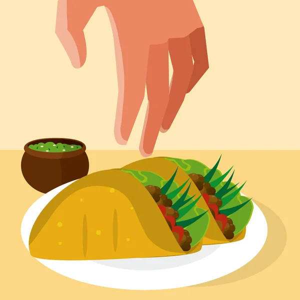 Hand Grabbing Burritos Vector Illustration Graphic Design — Stock Vector