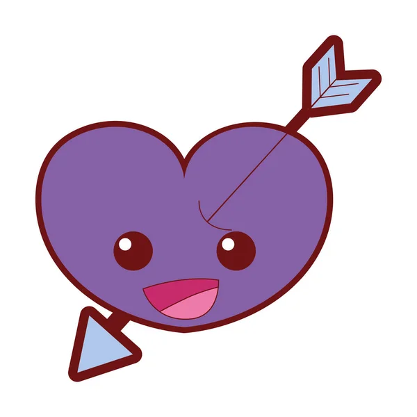 Linienfarbe Glückliches Herz Mit Pfeil Kawaii Charakter Vektor Illustration — Stockvektor