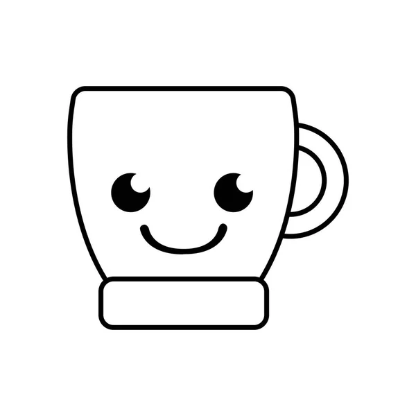 Linie Lächeln Kaffeetasse Kawaii Cartoon Vektor Illustration — Stockvektor