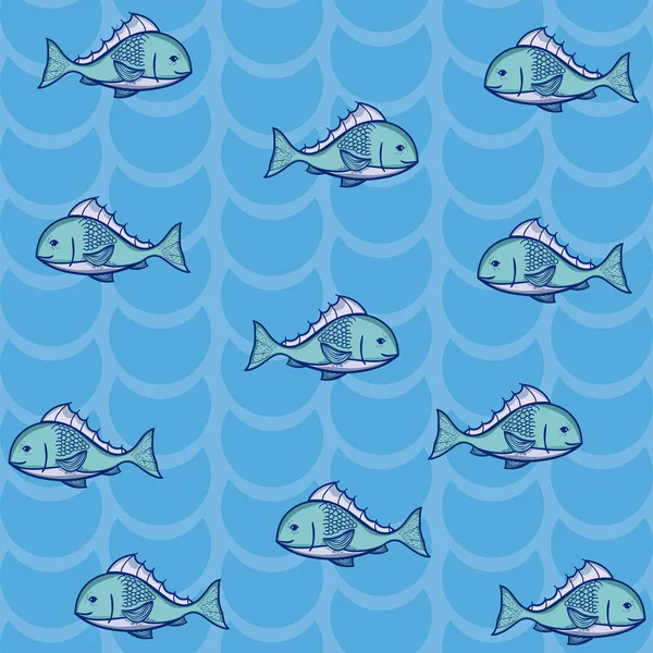 Fish Cartoons Pattern Blue Background Vector Illustration Graphic Design — Stock Vector