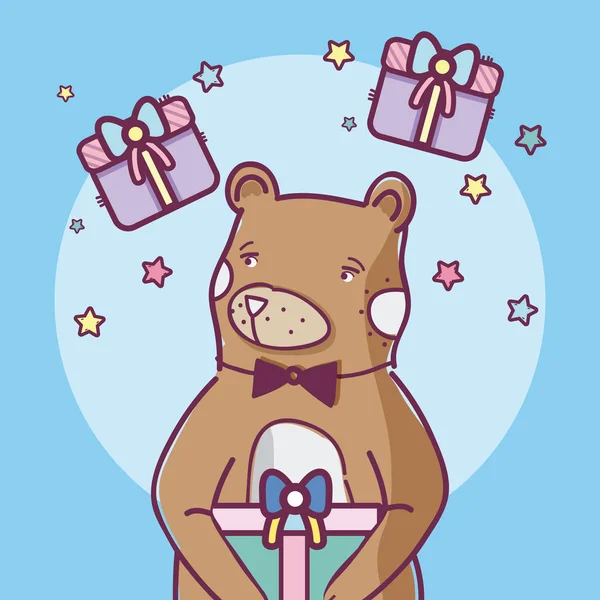 Cute Animal Bear Gift Boxes Stars Vector Illustration Graphic Design — Stock Vector