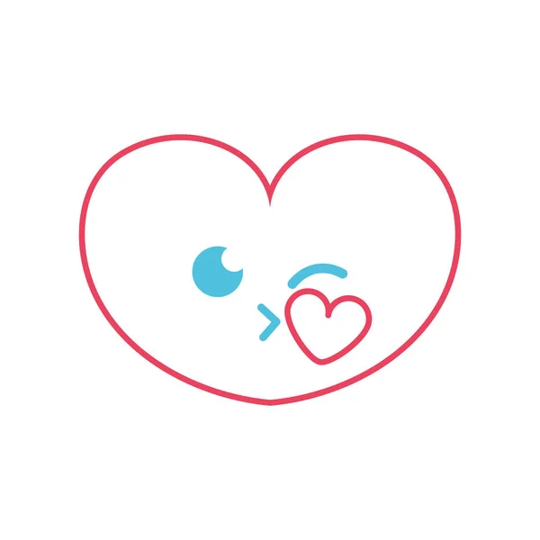 Cor Linha Bonito Coração Com Beijo Kawaii Desenho Animado Vetor —  Vetores de Stock