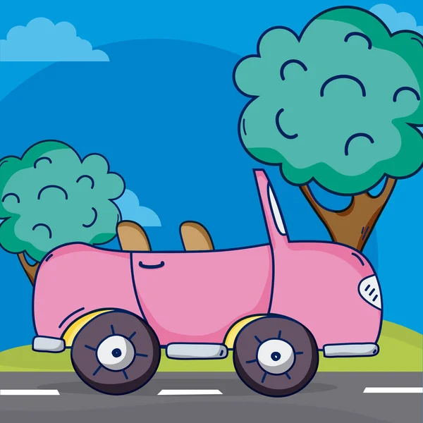 道路のベクター イラスト グラフィック デザインのピンクのコンバーチブル車 — ストックベクタ