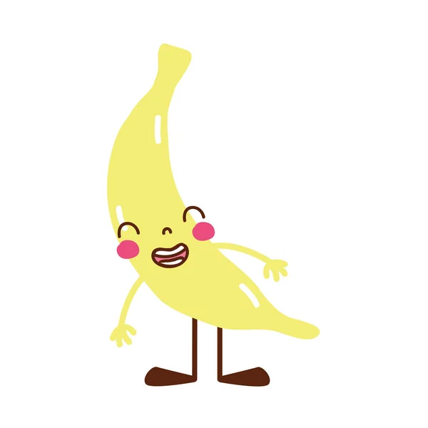 Färgglada Kawaii Banan Leende Frukt Med Armar Och Ben Vektorillustration — Stock vektor