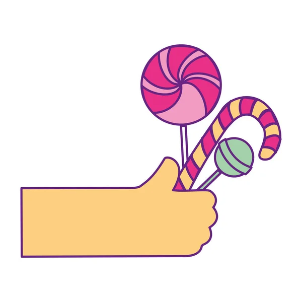 Hand Mit Bonbons Süßes Dessert Zucker Vektor Illustration — Stockvektor