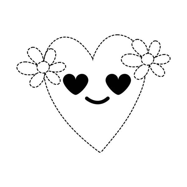 Forma Punteada Corazón Con Flores Amor Kawaii Ilustración Vector Dibujos — Vector de stock