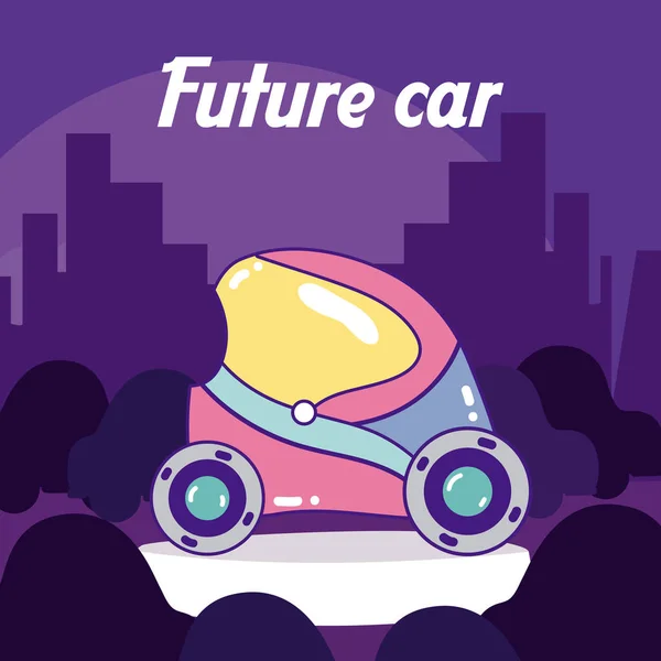 Future car over cityscape silhouette vector illustration graphic design