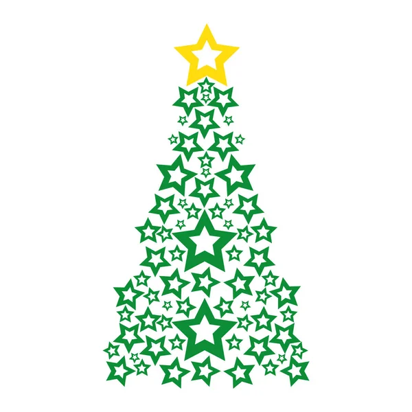 Pinheiro Verde Com Decoração Estrelas Para Ilustração Vetorial Natal —  Vetores de Stock