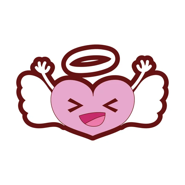 Linienfarbe Happy Heart Angel Kawaii Mit Arm Vektor Illustration — Stockvektor