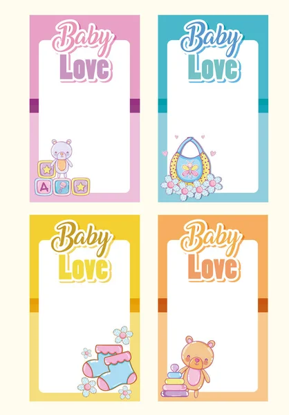 Set Baby Love Cards Witn Blank Frame Cute Cartoons Vector — Stock Vector