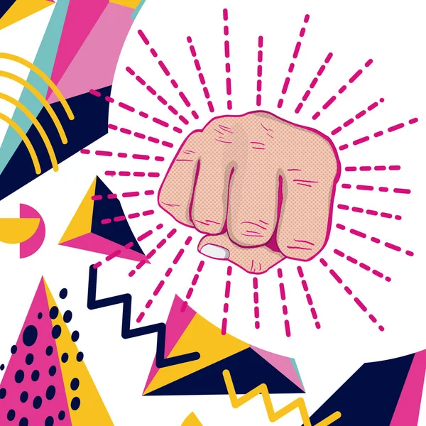 Girl Power Ręką Zaciśnięte Memphis Projekt Graficzny Ilustracja Wektora — Wektor stockowy