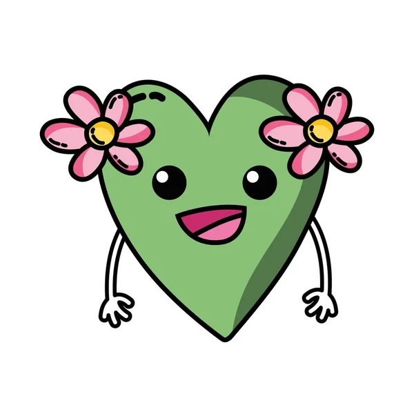Coeur Heureux Avec Des Fleurs Kawaii Avec Des Bras Illustration — Image vectorielle