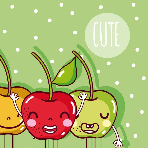 Mignon Pomme Amis Fruits Dessins Animés Vectoriel Illustration Conception Graphique — Image vectorielle