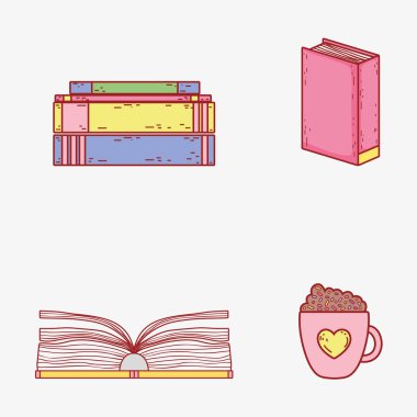 kitap bilgi ve kahve fincanı ayarla