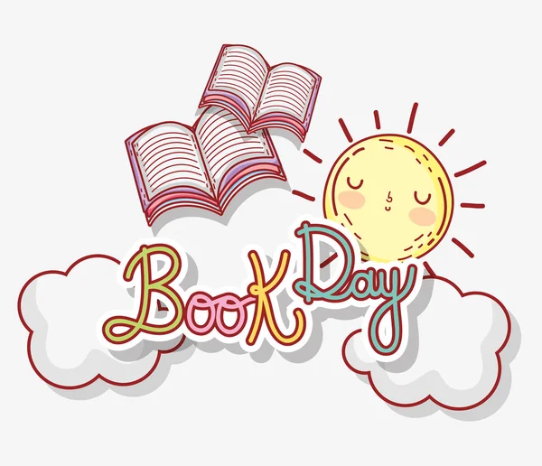 Dag van de literatuur van de boeken met zon en wolken — Stockvector