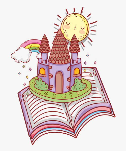 Książki literatura z słońce i zamek z rainbow — Wektor stockowy