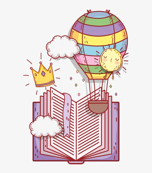Kniha s balónu a koruna s mraky — Stockový vektor
