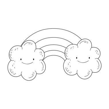 bulutlar ve gökkuşağı kawaii karakterler