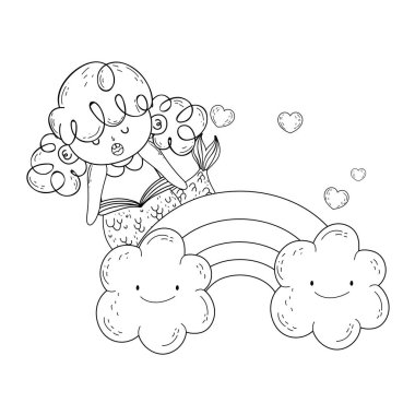 bulutlar ve rainbow ile şirin deniz kızı