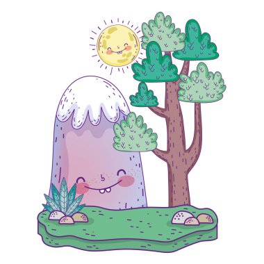 dağ kawaii ile manzara ve ağacı