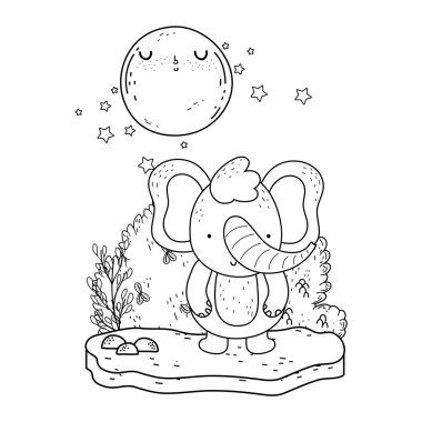 ay kawaii peyzaj ile küçük fil
