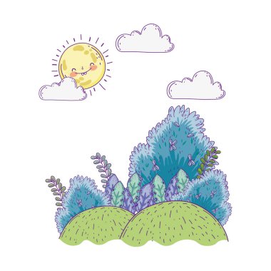 Güneş ve bush sahne ile güzel manzara