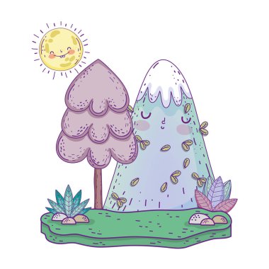 dağ kawaii ile manzara ve ağacı