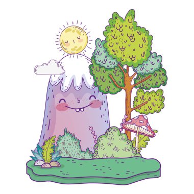 dağ kar ve güneş kawaii karakterler