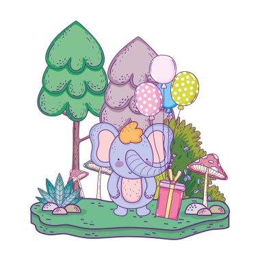 Balonlar helyum ve hediye peyzaj ile küçük fil