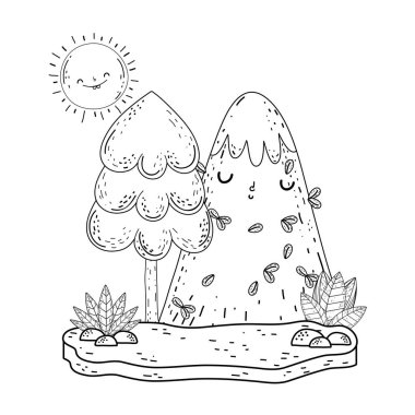 dağ kar ve güneş kawaii karakterler