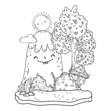 dağ kar ve güneş kawaii karakterler