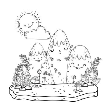 dağ kar ve güneş kawaii karakterler