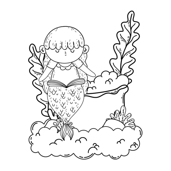 Schöne Meerjungfrau mit Wanne in Wolken — Stockvektor