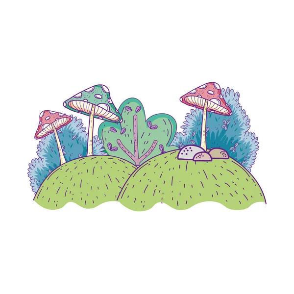 Vacker trädgård bush och svampen landskap scen — Stock vektor