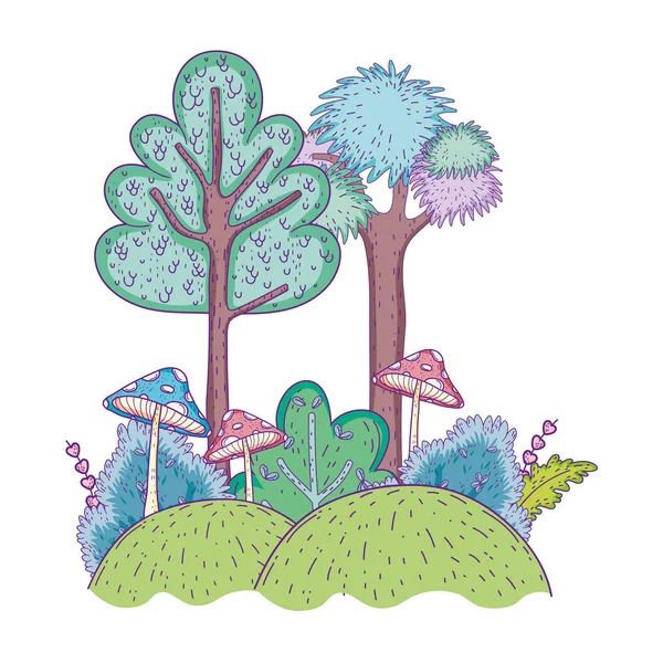 Красива лісова і грибкова пейзажна сцена — стоковий вектор
