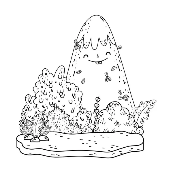 Montagne neige kawaii caractère paysage scène — Image vectorielle
