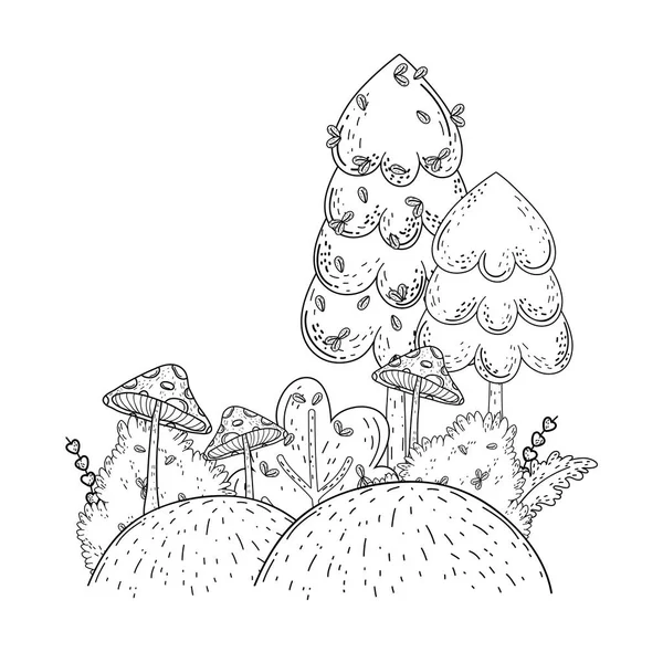 Krásný les a houba krajinné scény — Stockový vektor