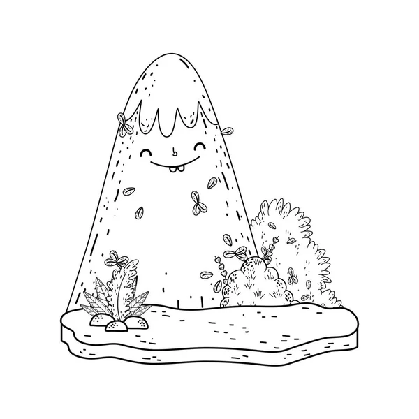 Montagne neige kawaii caractère paysage scène — Image vectorielle