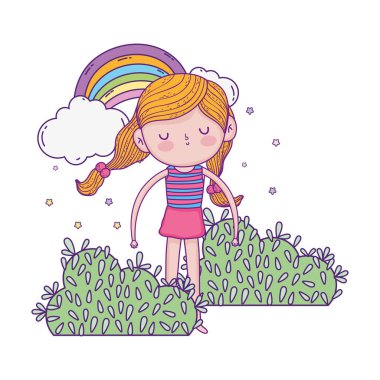gökkuşağı ile bahçedeki küçük kız