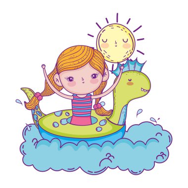 dinozor float suda, sevimli küçük kız