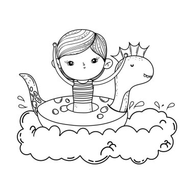 dinozor float bulutların içinde şirin küçük çocuk