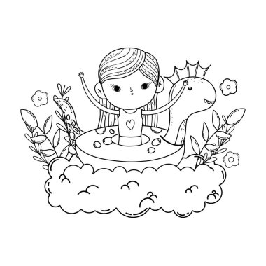 bulutlar dinozor float, sevimli küçük kız