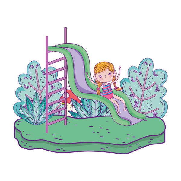 маленькая девочка в купальниках на горке в парке
