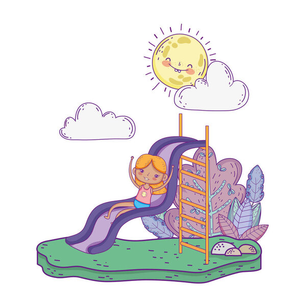 маленькая девочка в купальниках на горке в парке
