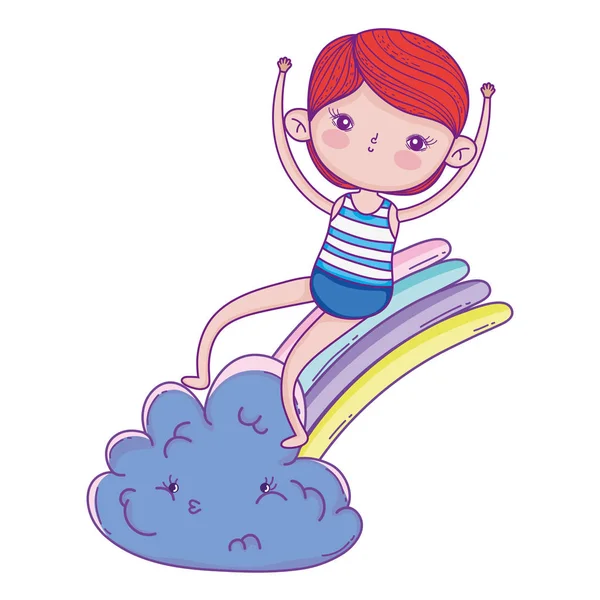 Kleiner Junge mit Badebekleidung im Regenbogen — Stockvektor