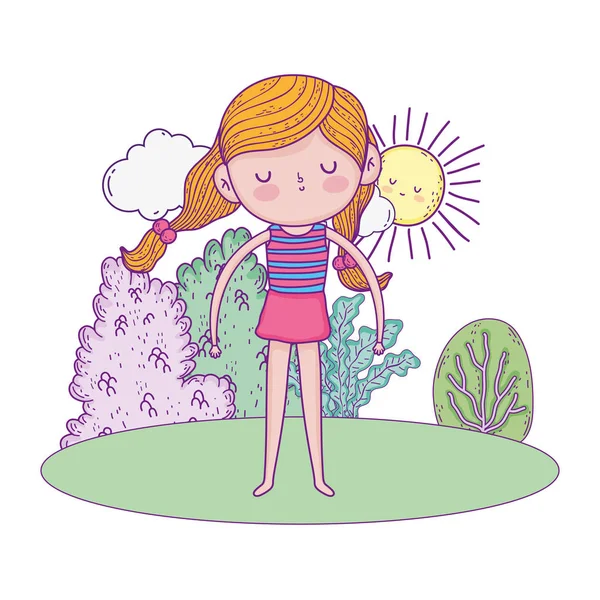 Niña en el personaje del jardín — Vector de stock