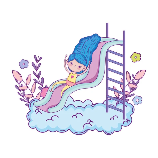 Niña en diapositiva en las nubes — Vector de stock