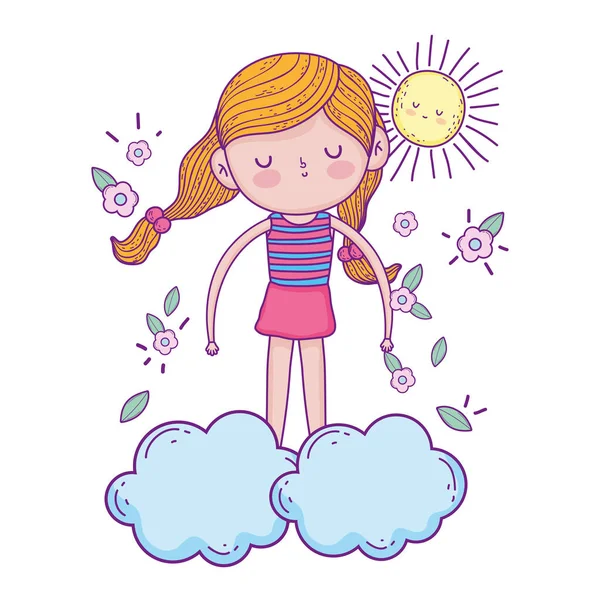 Niña en las nubes — Vector de stock