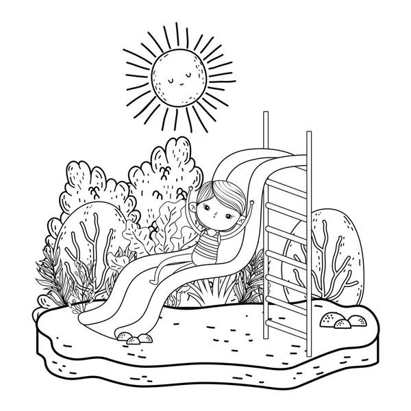 Mały chłopiec z strój kąpielowy na slajdzie w parku — Wektor stockowy